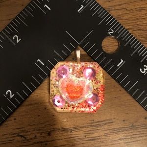 Handmade holographic heart on glitter resin charm